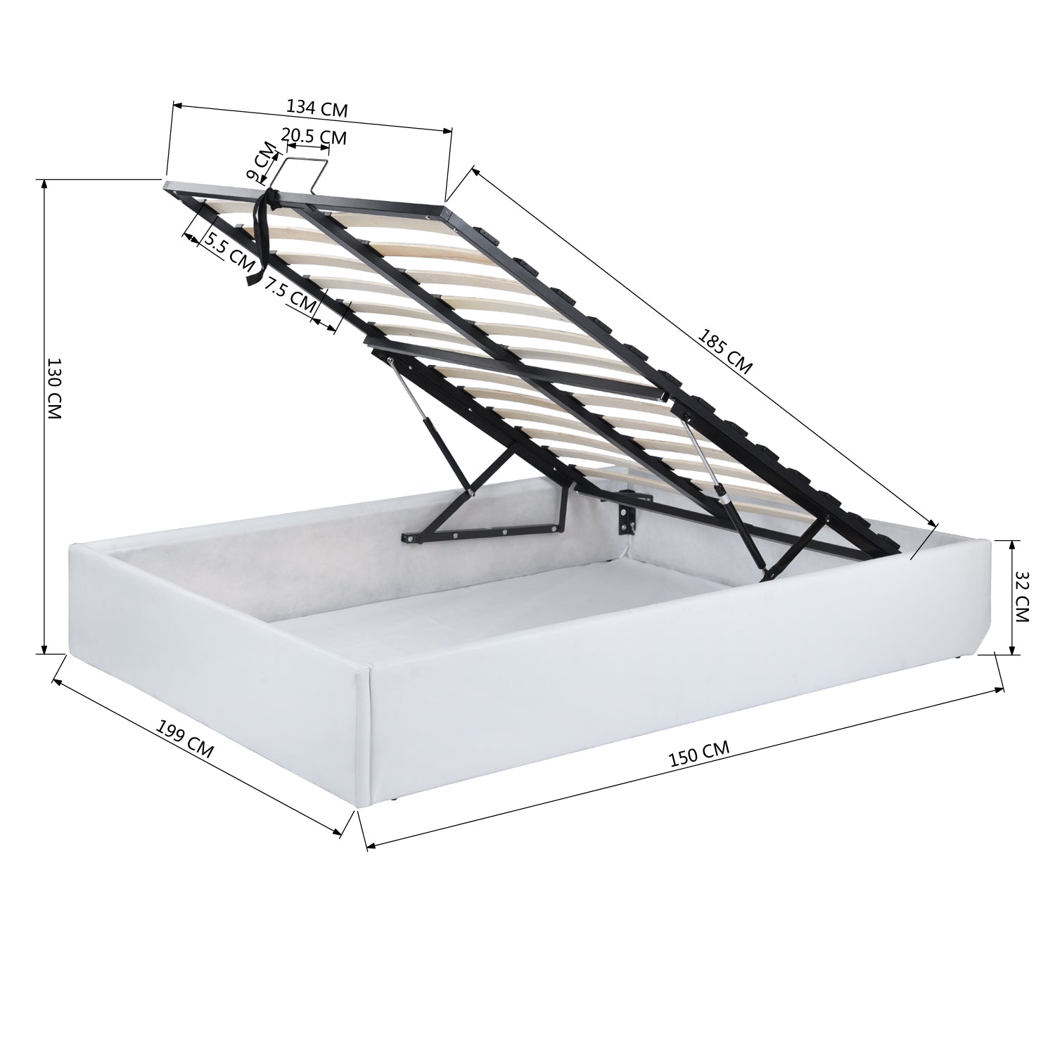 2-Sitzer-Bett mit Stauraum (140 x 190) mit Lattenrost im skandinavischen Stil aus weißem Kunstleder – MAJESTY 140 WH