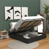 Scandinavian storage bed 160x200cm in black imitation leather with slatted base - MAJESTY 160 BK