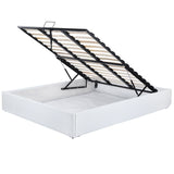 Lit coffre 2 places (160x200) avec sommier à lattes au style scandinave en similicuir blanc - MAJESTY 160 WH