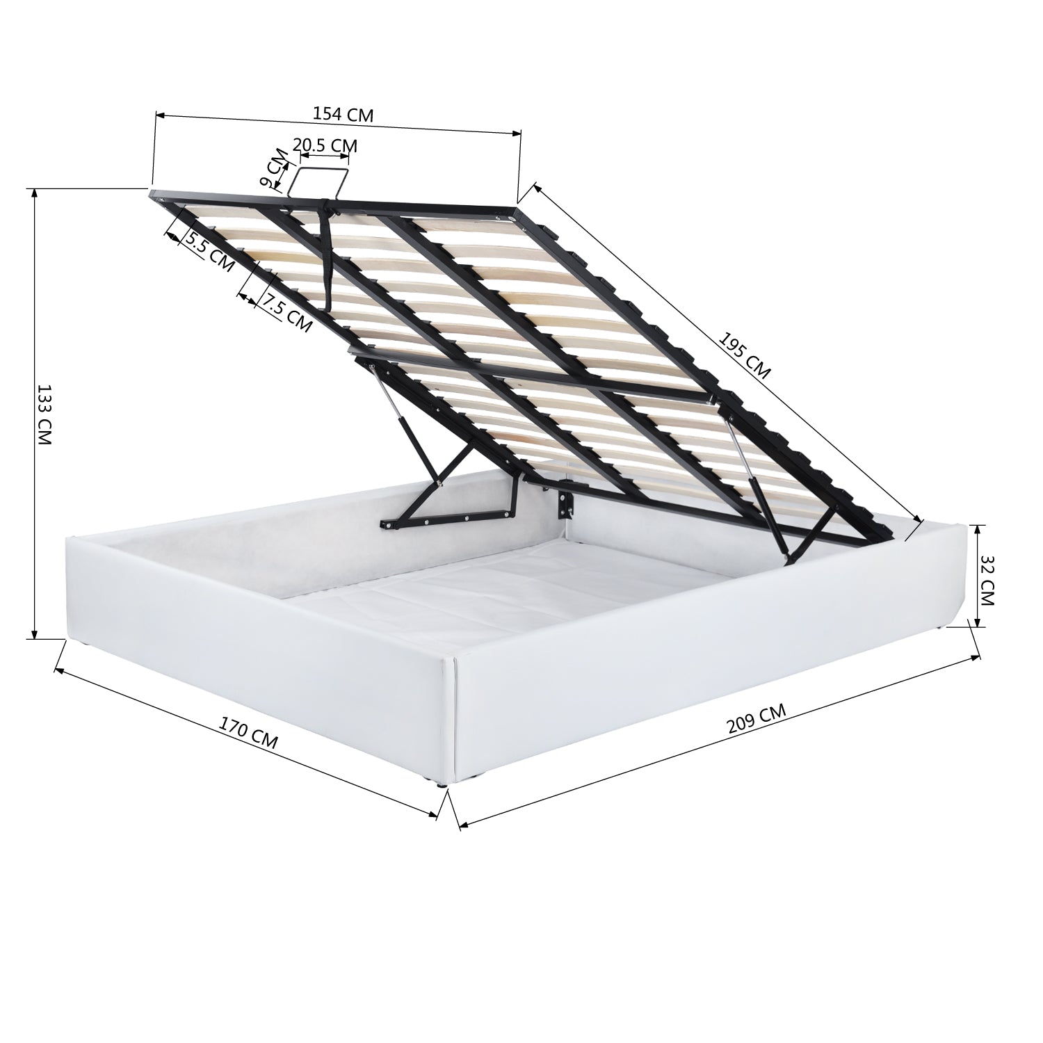 Cama contenedor de 2 plazas (160x200) con somier de láminas de estilo escandinavo en símil piel blanca - MAJESTY 160 WH