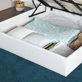 2-seater storage bed (160x200) with Scandinavian-style slatted base in white imitation leather - MAJESTY 160 WH