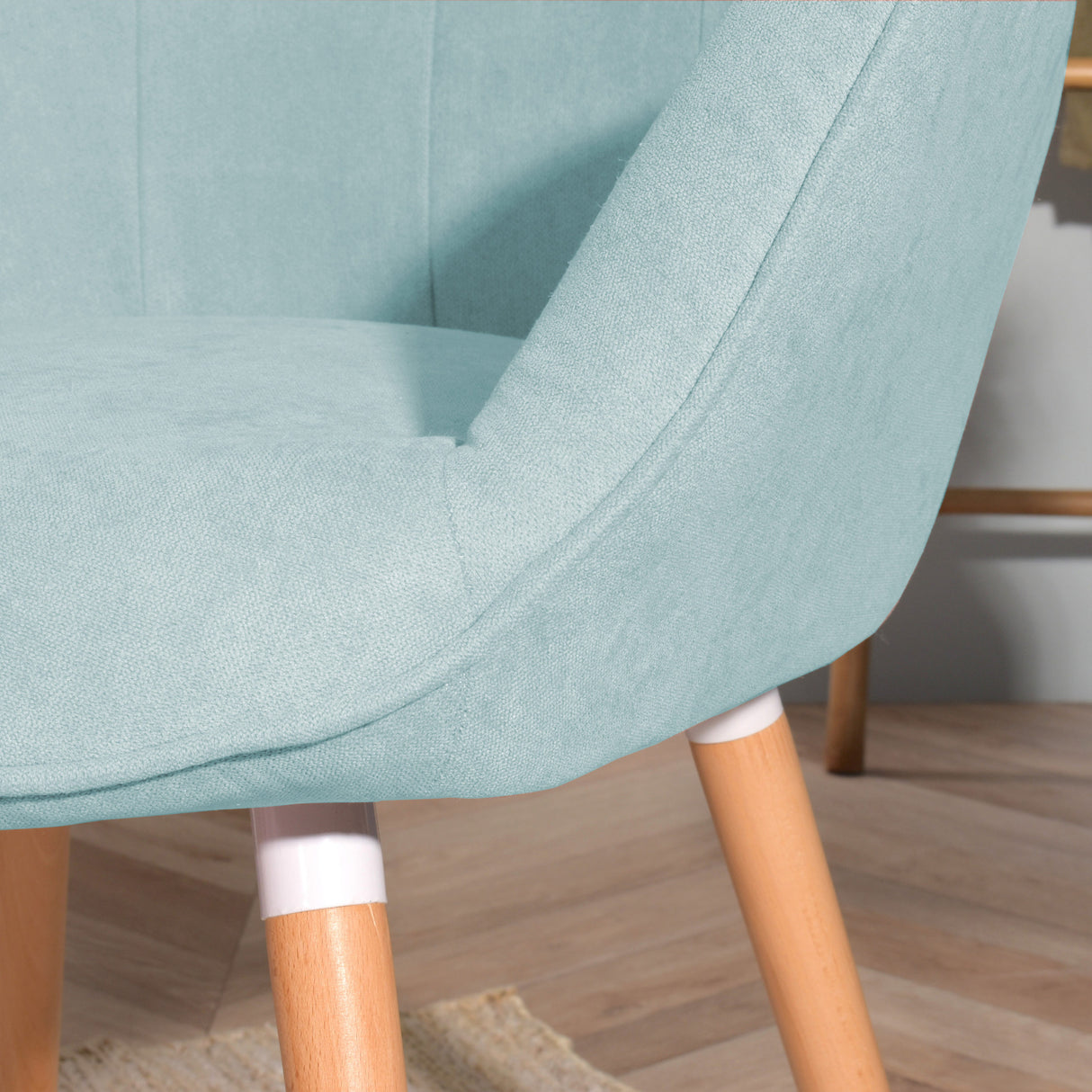 Fauteuil scandinave capitonné dossier confortable avec accoudoirs en tissu vert d'eau - KAS GREEN FABRIC