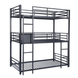 3-seater, 3-story bunk bed in black metal with ladder 90x190cm (mattress not included) - TRIO 3 RECTANGULAR BLACK