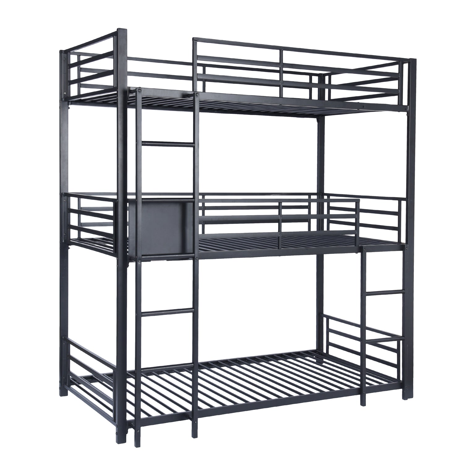 3-seater, 3-story bunk bed in black metal with ladder 90x190cm (mattress not included) - TRIO 3 RECTANGULAR BLACK