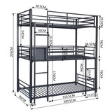 3-seater, 3-story bunk bed in black metal with ladder 90x190cm (mattress not included) - TRIO 3 RECTANGULAR BLACK