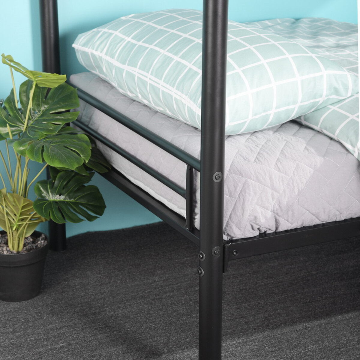 2-seater, 2-story bunk bed in black metal with ladder 90x190cm (mattress not included) - TWIN