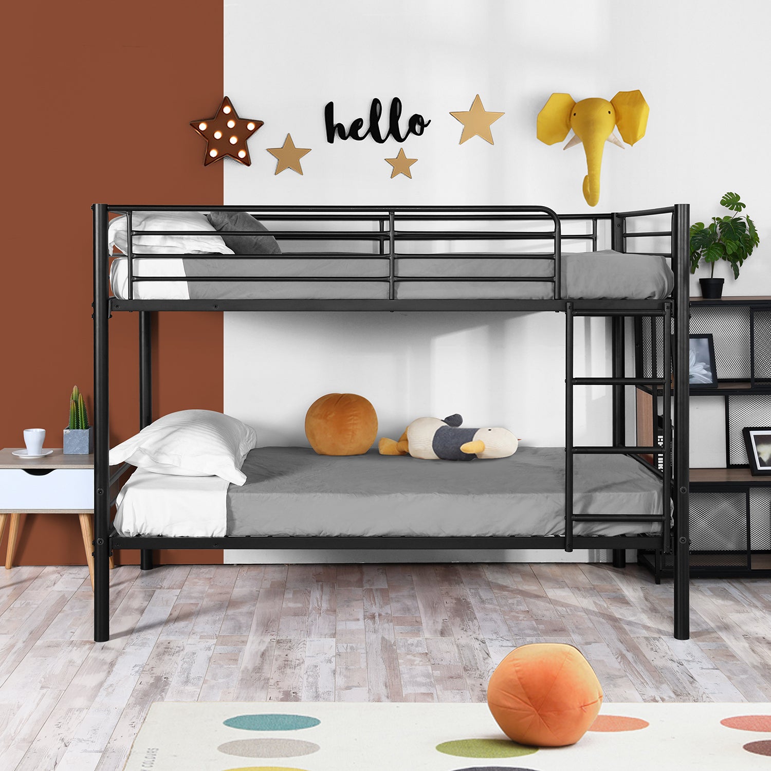 Letto a castello a 2 posti, 2 piani in metallo nero con scaletta 90x190 cm (materasso non incluso) - TWIN