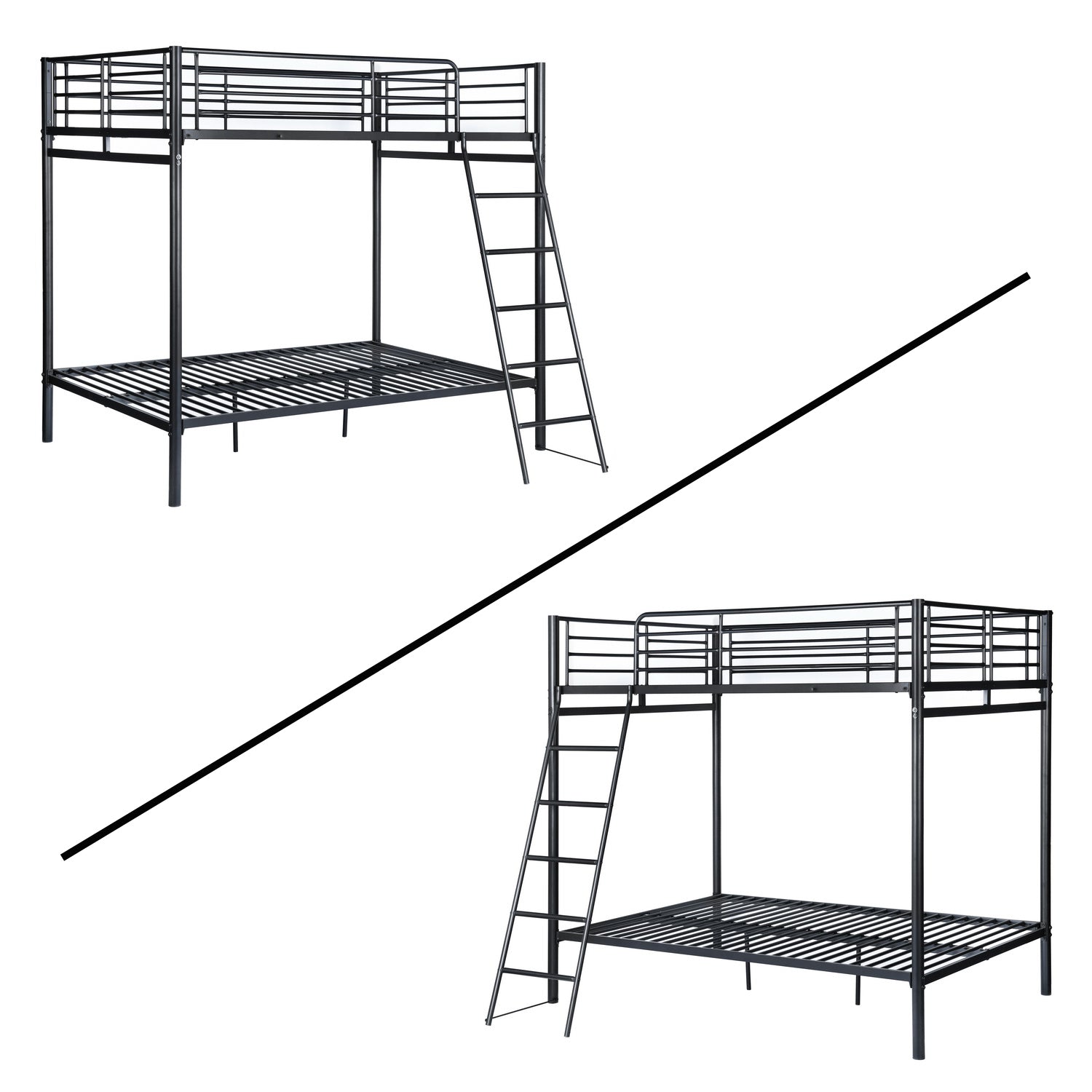 Litera de 4 plazas de metal negro con escalera 140x190cm (colchón no incluido) - TWIN DOUBLE BLACK PLUS