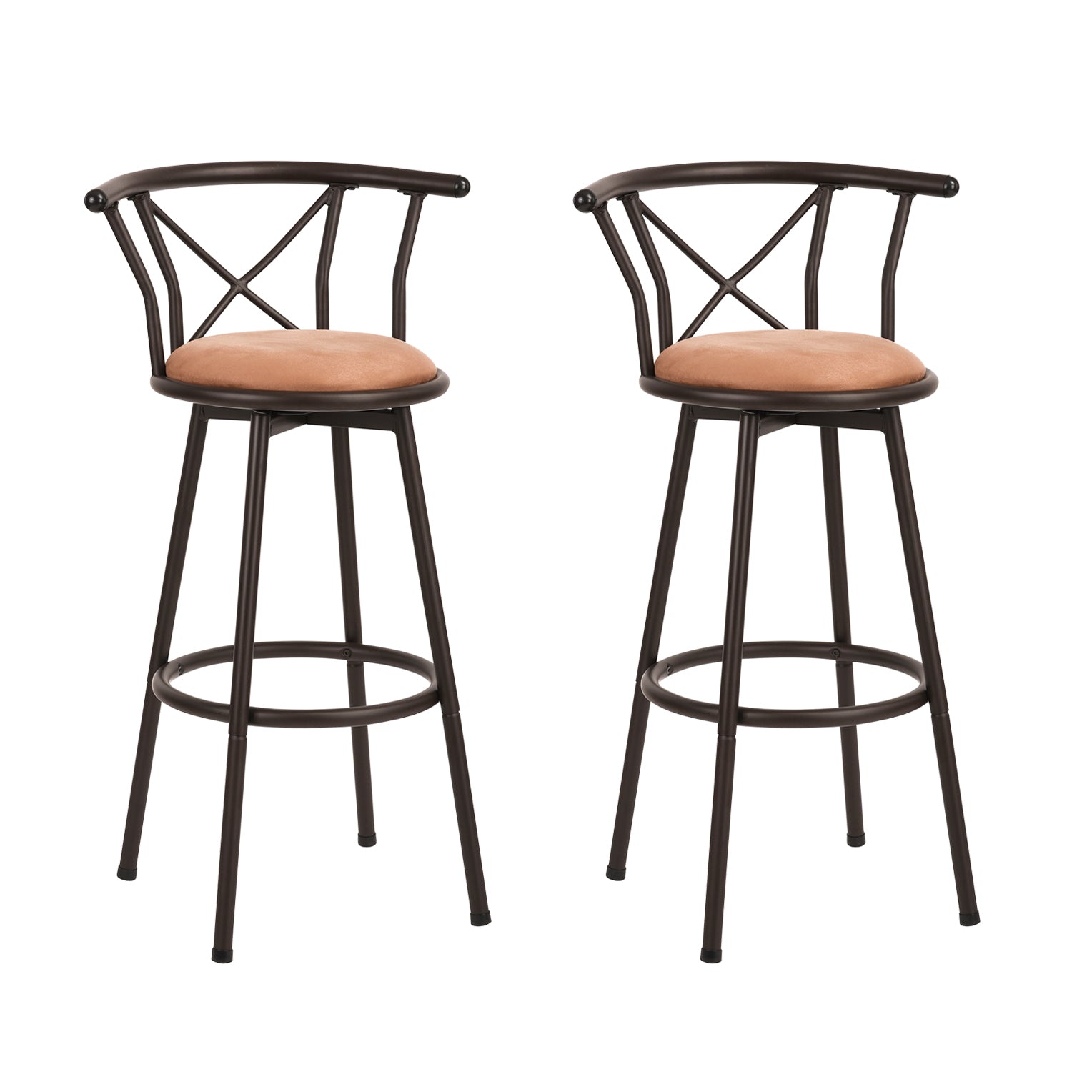 Set of 2 industrial style kitchen bar stools with mocha-colored metal legs, 360° seat and footrest - HAILEY 29 INCH BROWN 2PCS