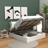 2-seater storage bed (160x200) with Scandinavian-style slatted base in white imitation leather - MAJESTY 160 WH